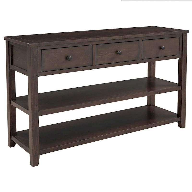 Solid Pine Wood Console Table 3 Drawers 2 Open Shelves Vintage Style