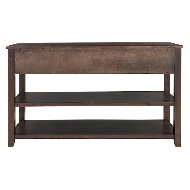 Solid Pine Wood Console Table 3 Drawers 2 Open Shelves Vintage Style