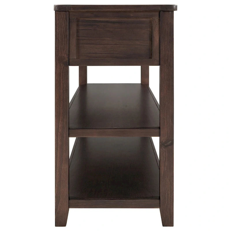 Solid Pine Wood Console Table 3 Drawers 2 Open Shelves Vintage Style
