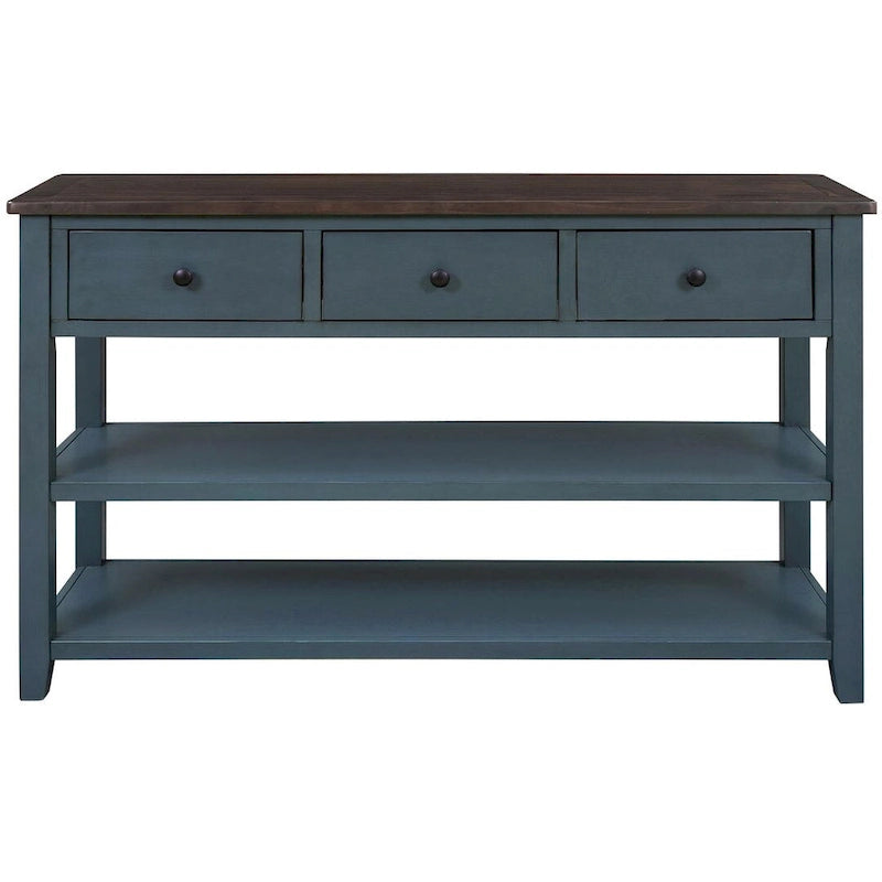 Solid Pine Wood Console Table 3 Drawers 2 Open Shelves Vintage Style