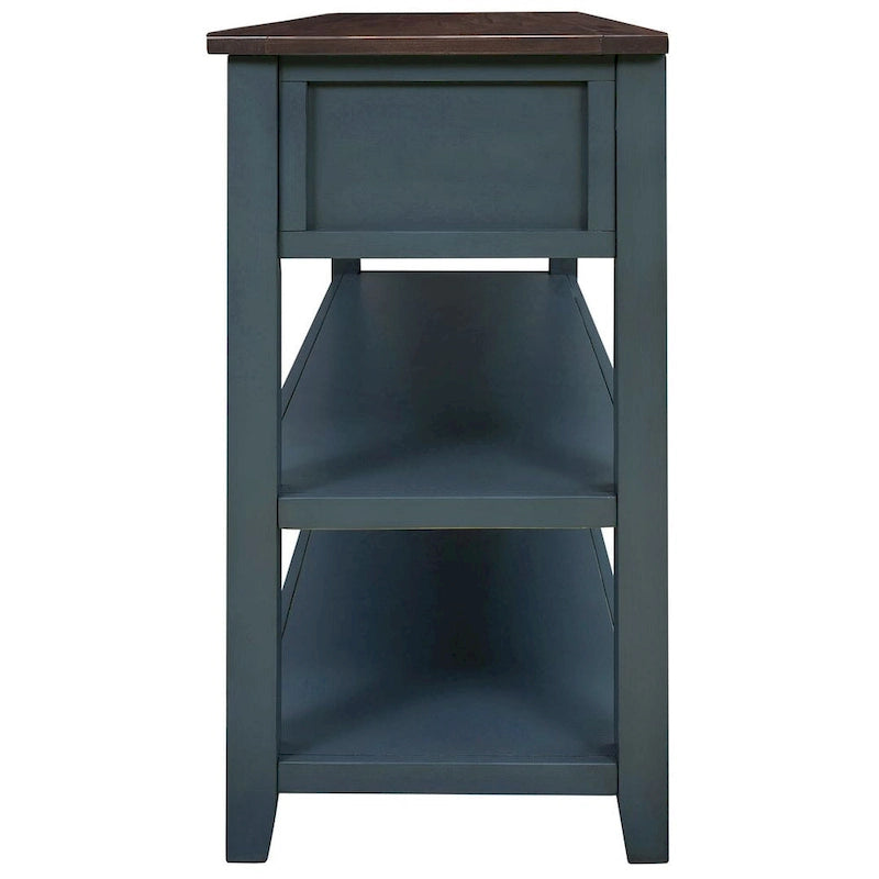 Solid Pine Wood Console Table 3 Drawers 2 Open Shelves Vintage Style