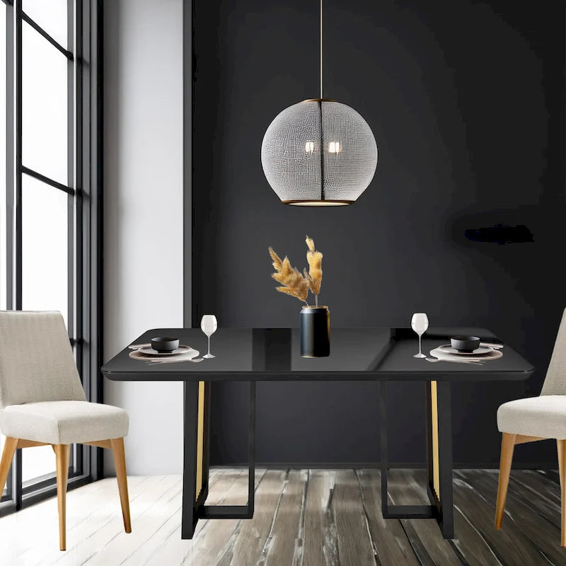 Glass top Luxury Black & Gold Dining Table for 6