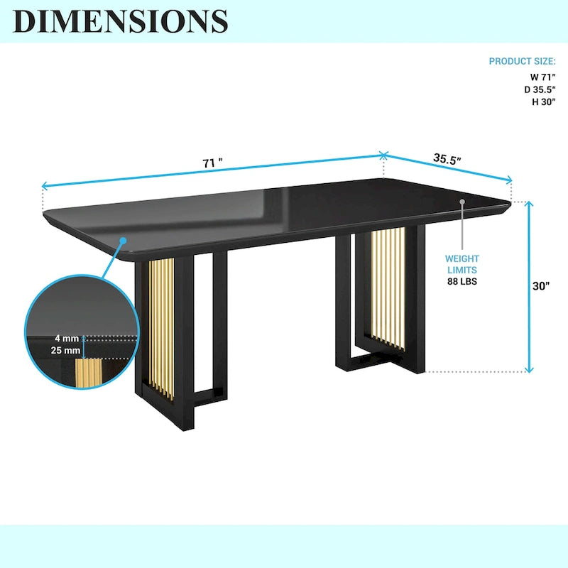 Glass top Luxury Black & Gold Dining Table for 6