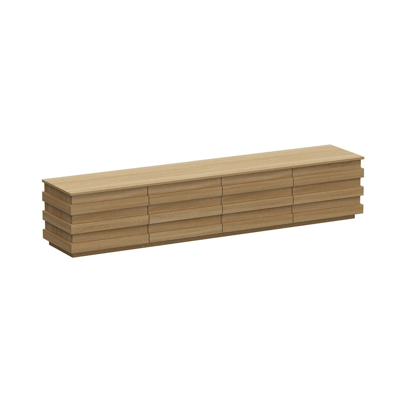 Low Profile TV Stand 8 Drawer Wood Grain Finish Minimalist Entertainment Center