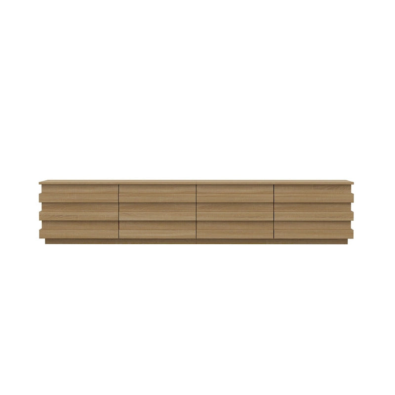 Low Profile TV Stand 8 Drawer Wood Grain Finish Minimalist Entertainment Center