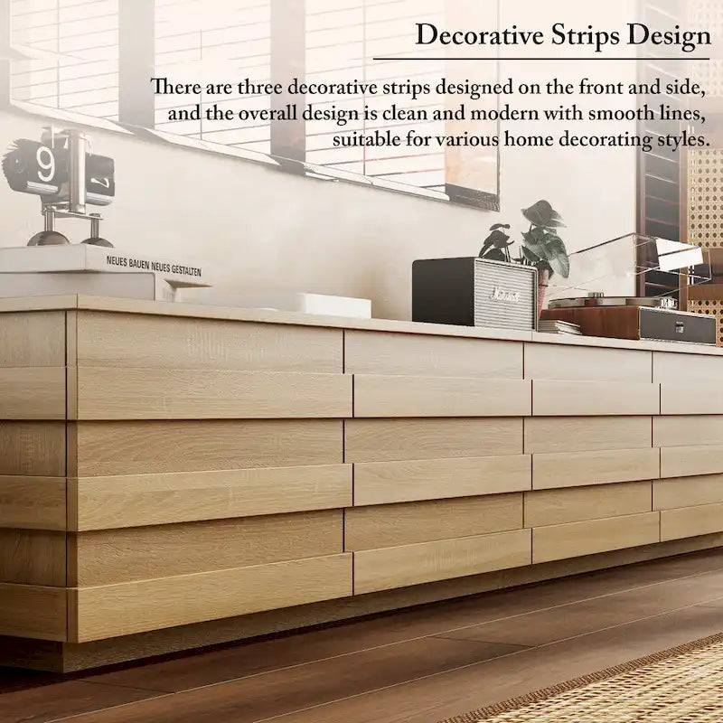 Low Profile TV Stand 8 Drawer Wood Grain Finish Minimalist Entertainment Center