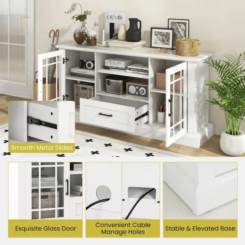 Gymax Farmhouse TV Stand for TVs up to 70 Media Center w/Glass Doors
