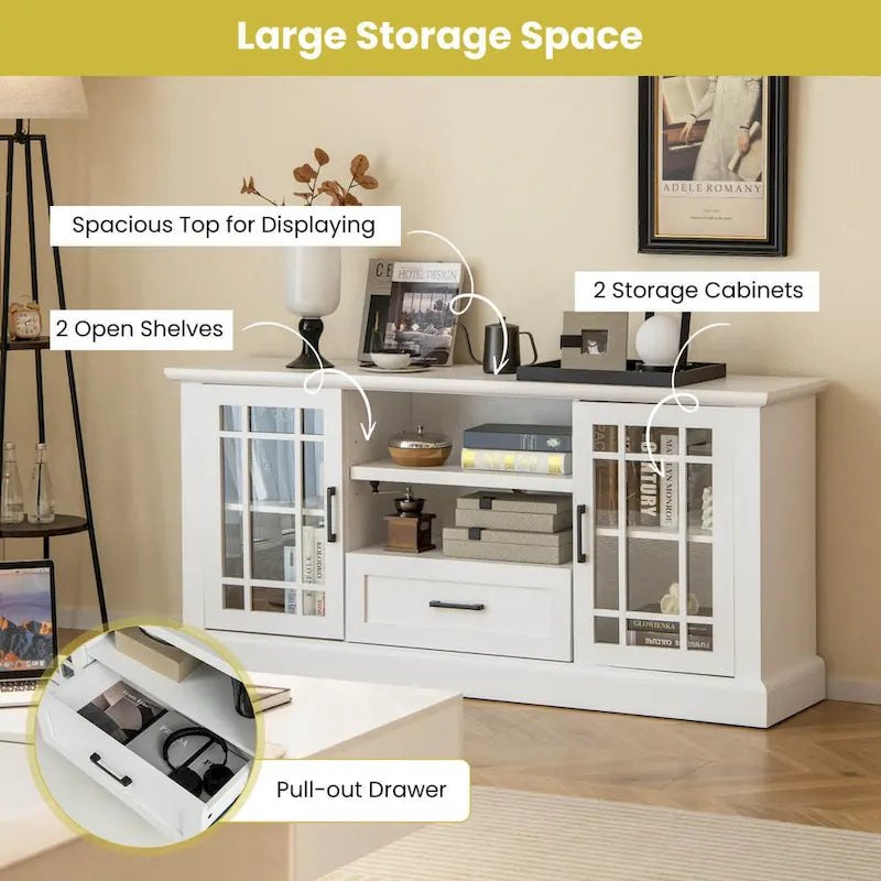 Gymax Farmhouse TV Stand for TVs up to 70 Media Center w/Glass Doors