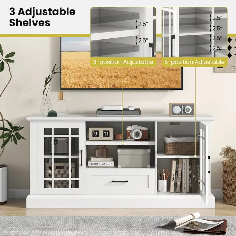 Gymax Farmhouse TV Stand for TVs up to 70 Media Center w/Glass Doors