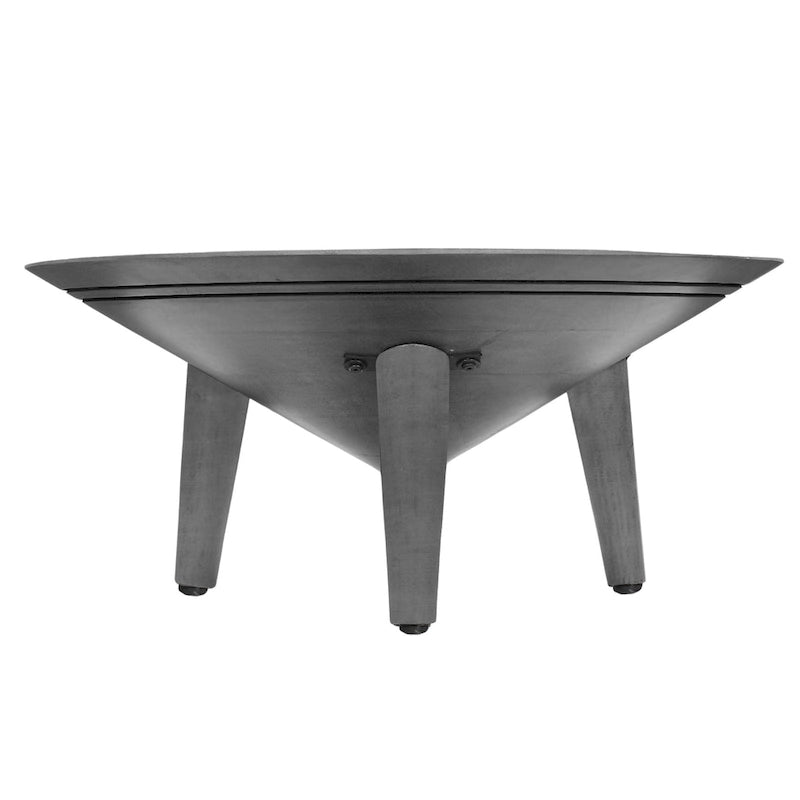 Round Gray Mango Wood Coffee Table with Three Tapered Splayed Legs