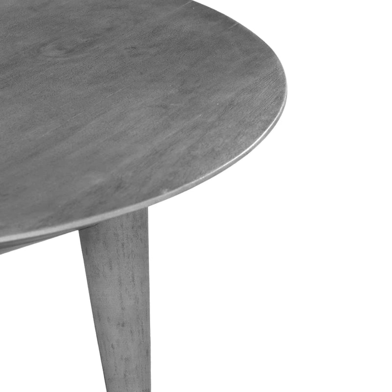 Round Gray Mango Wood Coffee Table with Three Tapered Splayed Legs