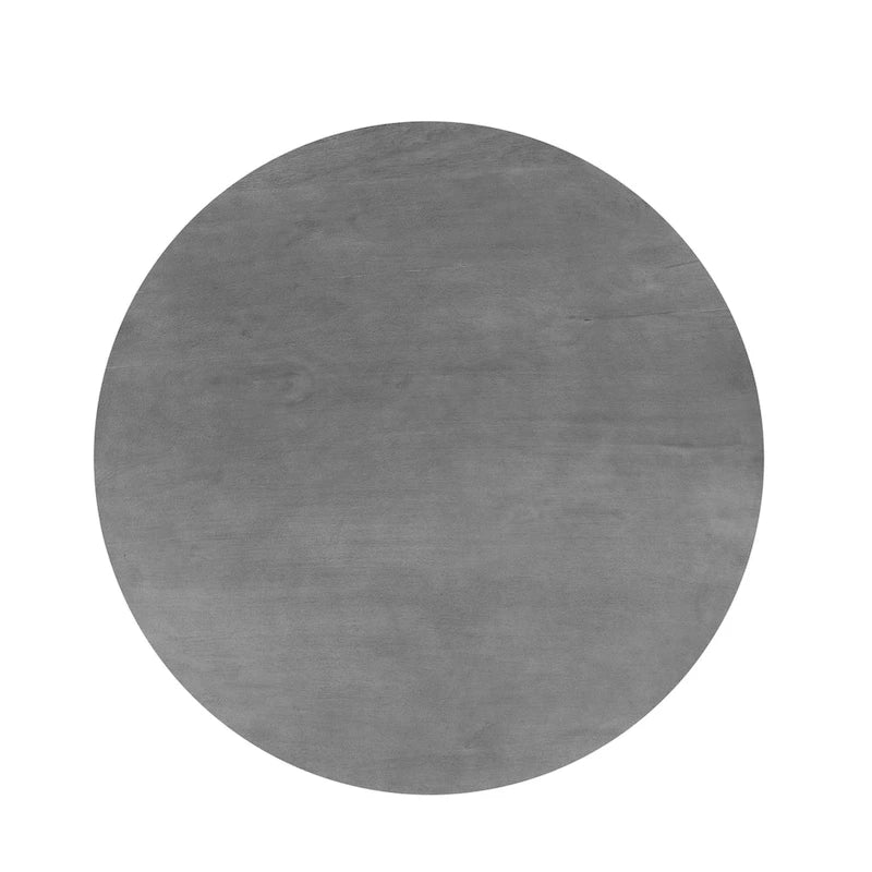 Round Gray Mango Wood Coffee Table with Three Tapered Splayed Legs