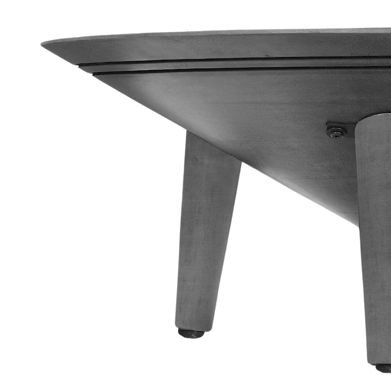 Round Gray Mango Wood Coffee Table with Three Tapered Splayed Legs