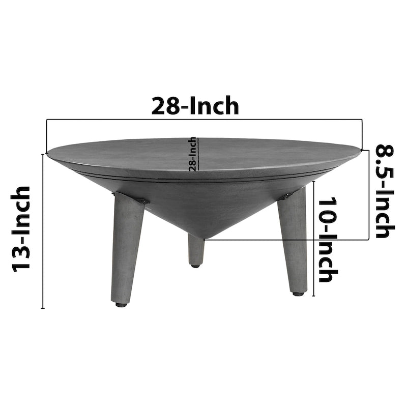 Round Gray Mango Wood Coffee Table with Three Tapered Splayed Legs