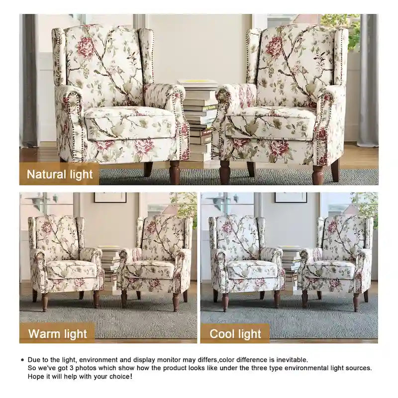 Wingback Accent Armchair Set of 2 Nailhead Trim Turned Wood Legs 10 Colors