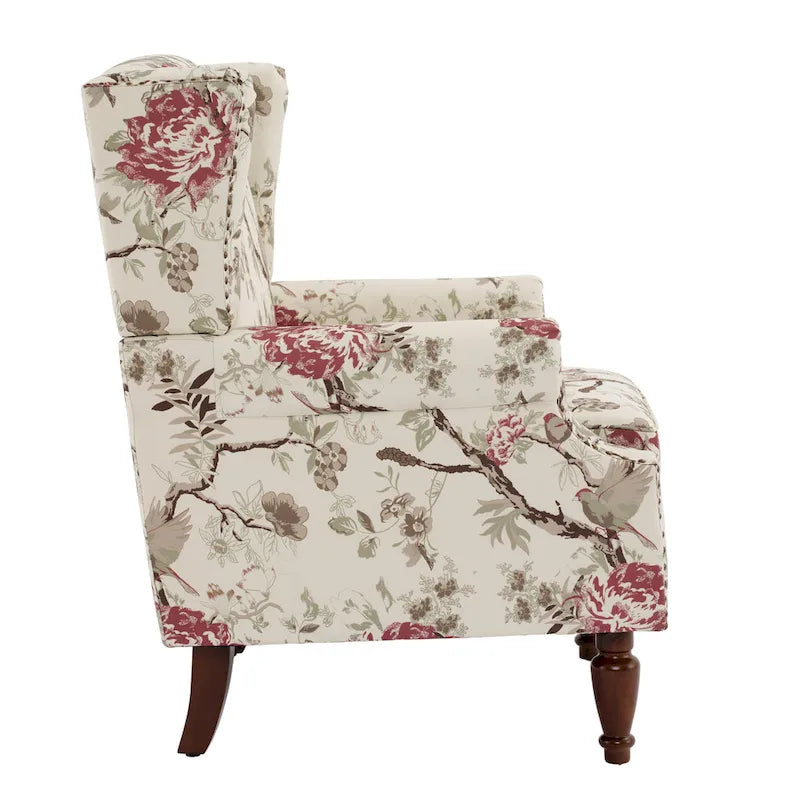 Wingback Accent Armchair Set of 2 Nailhead Trim Turned Wood Legs 10 Colors