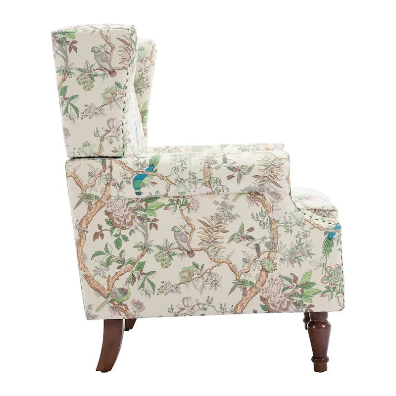 Wingback Accent Armchair Set of 2 Nailhead Trim Turned Wood Legs 10 Colors