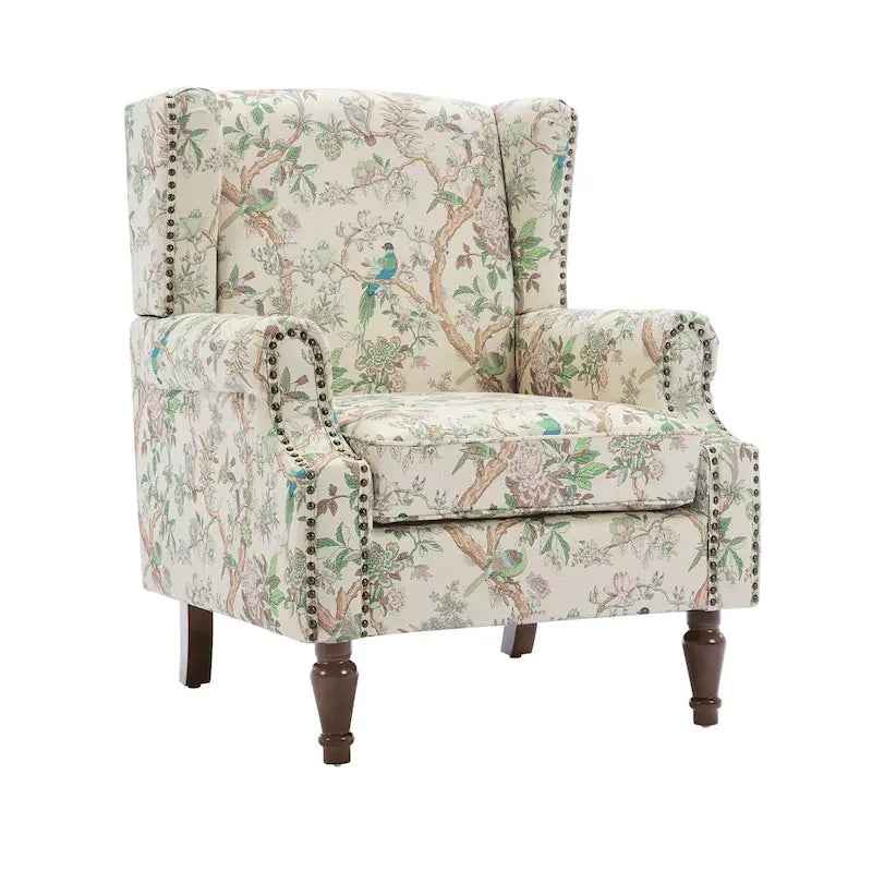 Wingback Accent Armchair Set of 2 Nailhead Trim Turned Wood Legs 10 Colors
