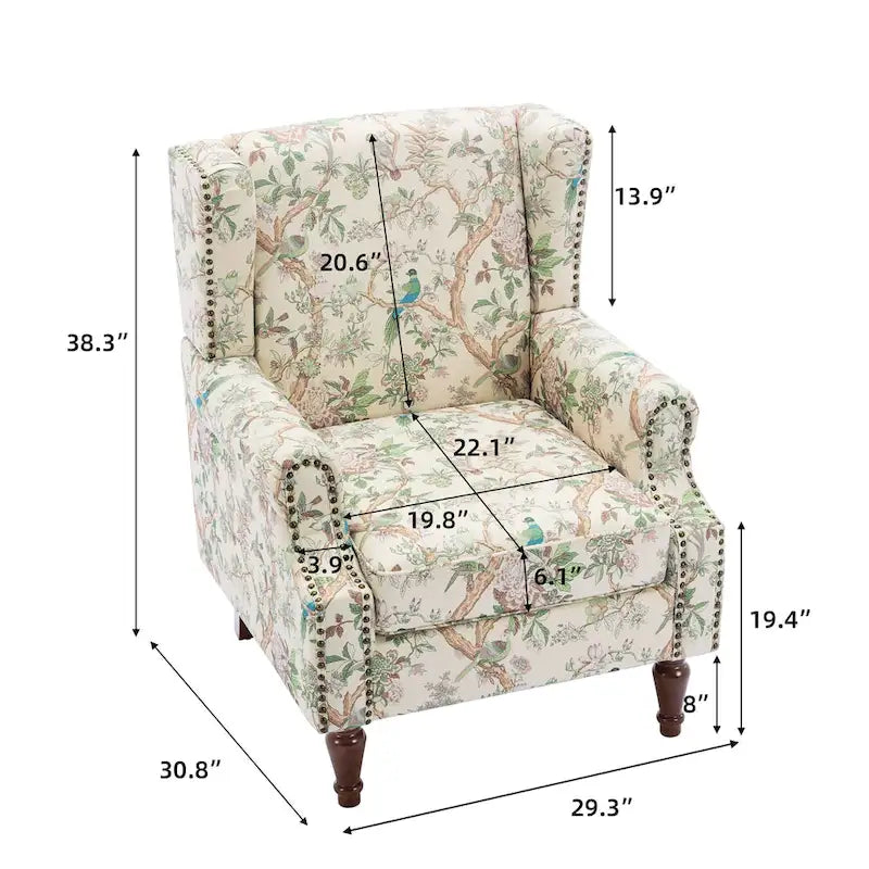 Wingback Accent Armchair Set of 2 Nailhead Trim Turned Wood Legs 10 Colors