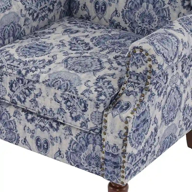 Wingback Accent Armchair Set of 2 Nailhead Trim Turned Wood Legs 10 Colors