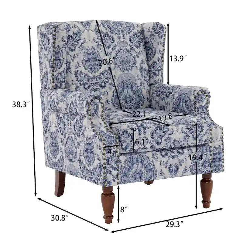 Wingback Accent Armchair Set of 2 Nailhead Trim Turned Wood Legs 10 Colors