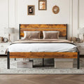 Industrial Platform Bed Frame Heavy Duty Steel Rustic Wood Headboard Brown Black