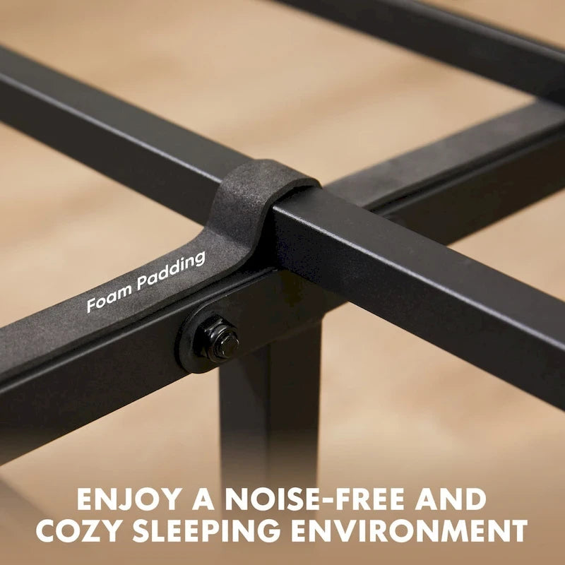 Industrial Platform Bed Frame Heavy Duty Steel Rustic Wood Headboard Brown Black