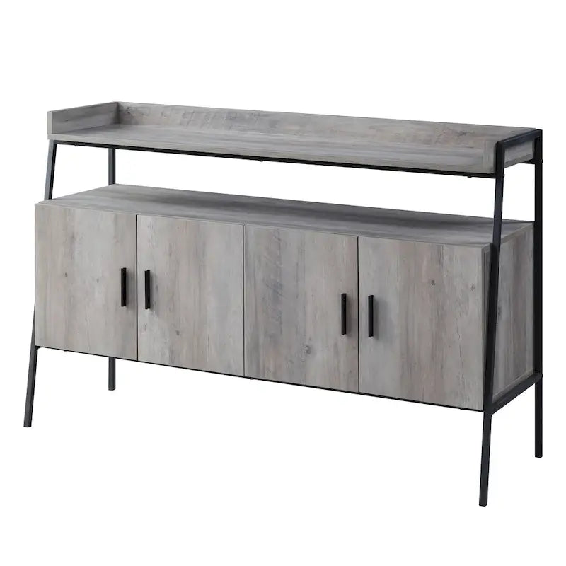 Industrial TV Stand 52 Inch Gray Oak MDF Metal Frame 4 Door Cabinet Storage