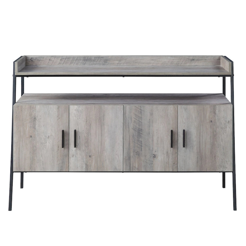 Industrial TV Stand 52 Inch Gray Oak MDF Metal Frame 4 Door Cabinet Storage