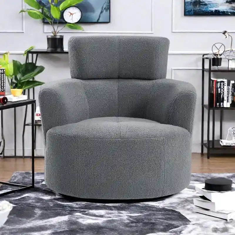 Berber Fleece Swivel Barrel Chair 360 Rotation Adjustable Headrest 320lb 4 Colors