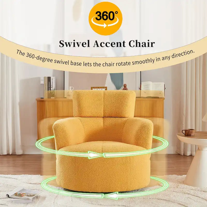 Polyester Barrel Swivel Chair with 360 Rotation, and Adjustable Headrest & Berber Fleece Upholstery - 320lb Capacity