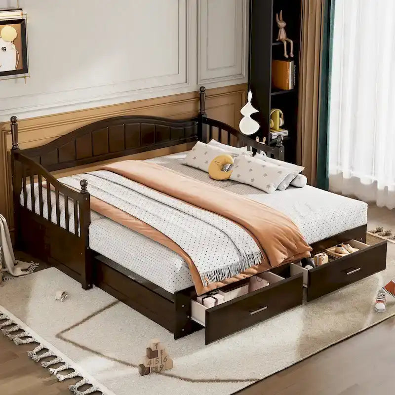 Twin Daybed with Trundle 2 Storage Drawers 19 Slats MDF 3 Colors
