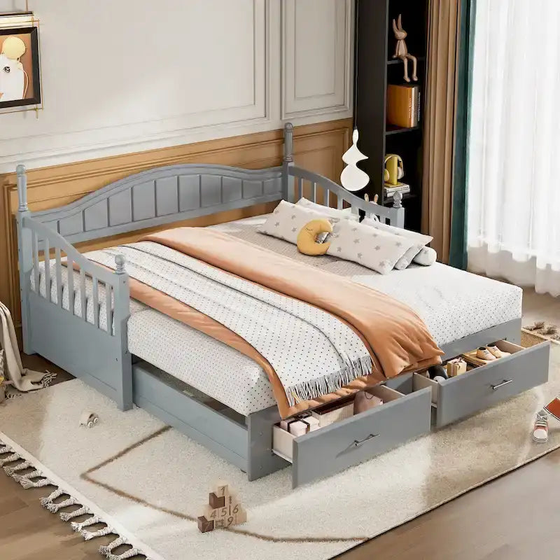 Twin Daybed with Trundle 2 Storage Drawers 19 Slats MDF 3 Colors