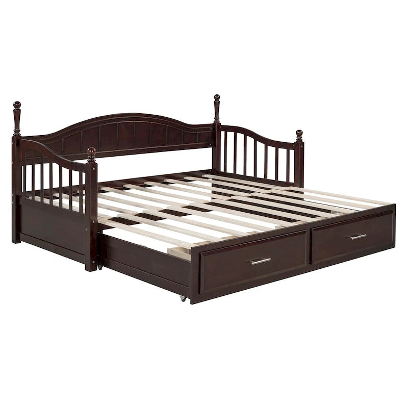 Twin Wooden Daybed with 2 Drawers & Trundle