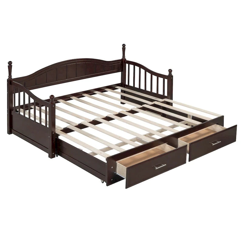 Twin Wooden Daybed with 2 Drawers & Trundle