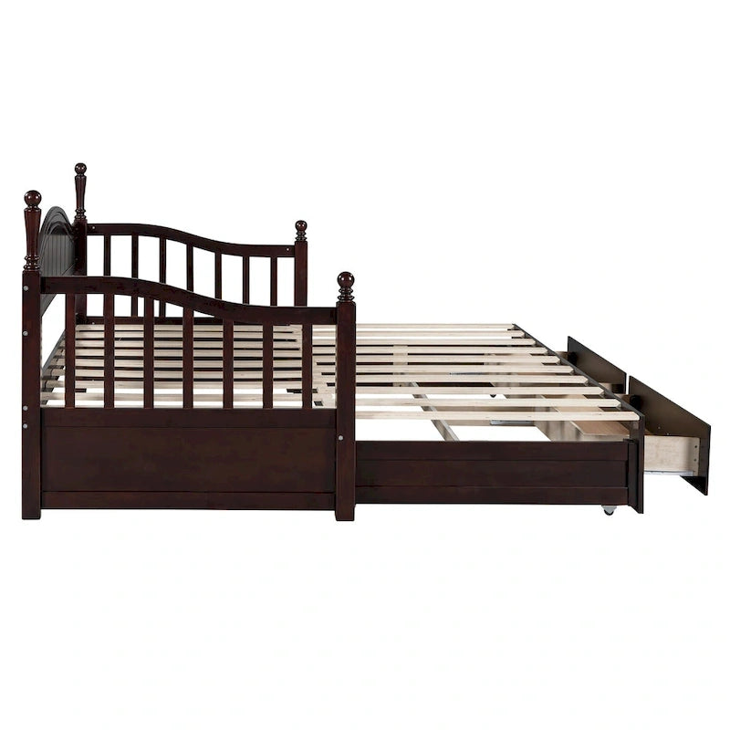 Twin Wooden Daybed with 2 Drawers & Trundle