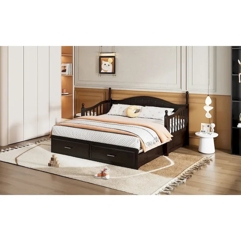 Twin Wooden Daybed with 2 Drawers & Trundle