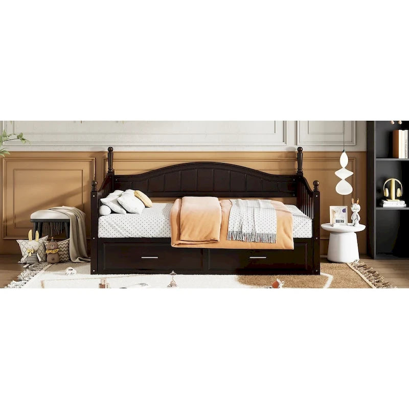 Twin Wooden Daybed with 2 Drawers & Trundle