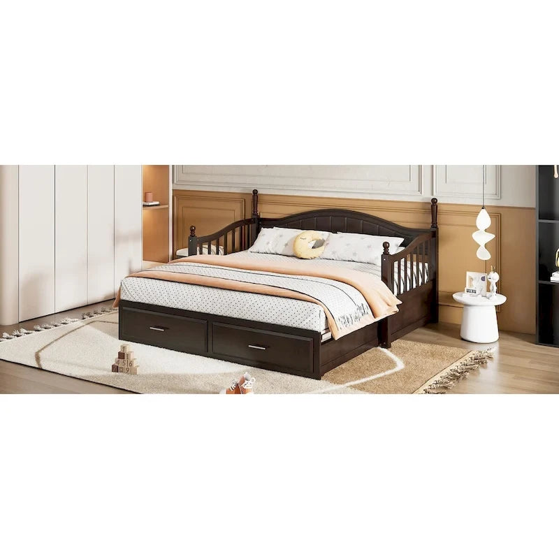 Twin Wooden Daybed with 2 Drawers & Trundle