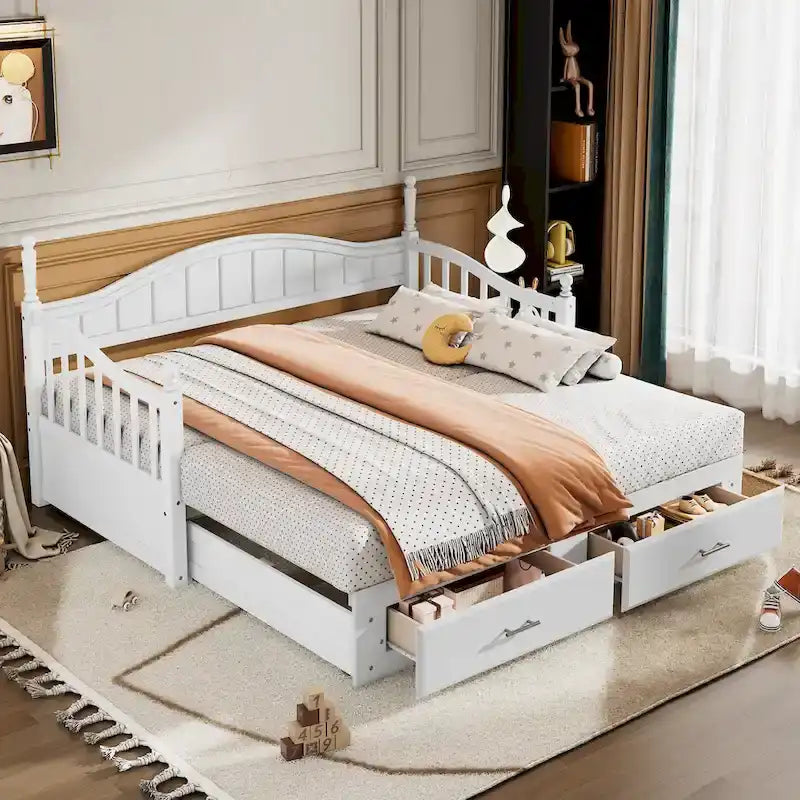 Twin Wooden Daybed with 2 Drawers & Trundle