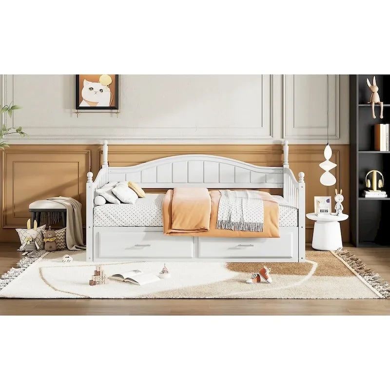 Twin Wooden Daybed with 2 Drawers & Trundle