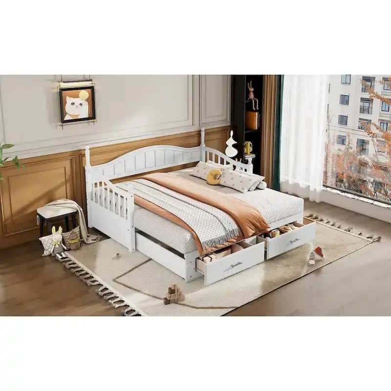 Twin Wooden Daybed with 2 Drawers & Trundle