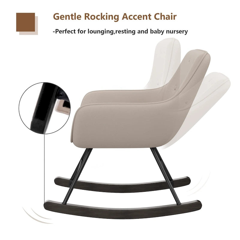 Button Tufted Velvet Accent Rocking Chair High Back Metal Base Ivory Black