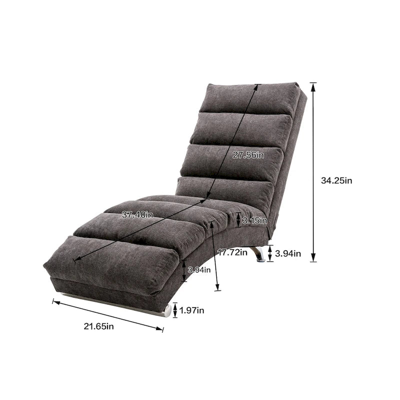 Linen Chaise Lounge Indoor Chair, Modern Long Lounger for Office or Living Room