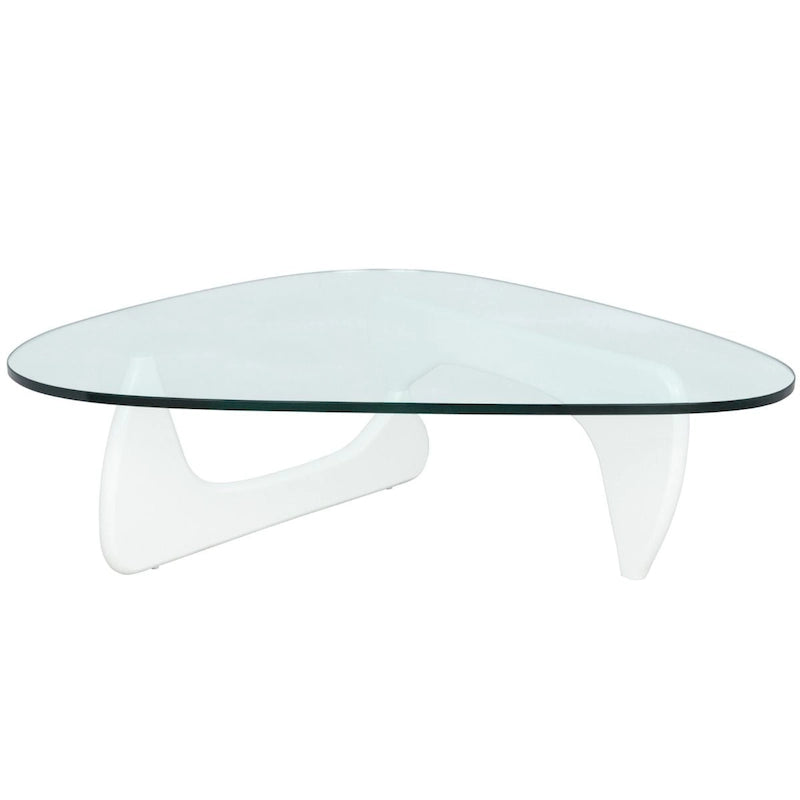 Triangular Glass Top Coffee Table Rubberwood Cross Base Mid-Century Modern