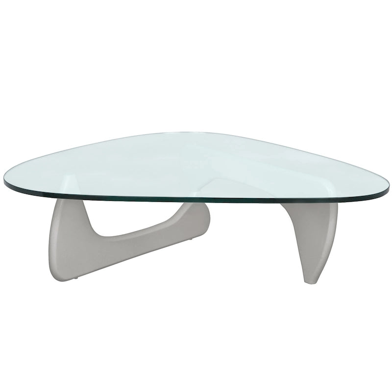 Triangular Glass Top Coffee Table Rubberwood Cross Base Mid-Century Modern