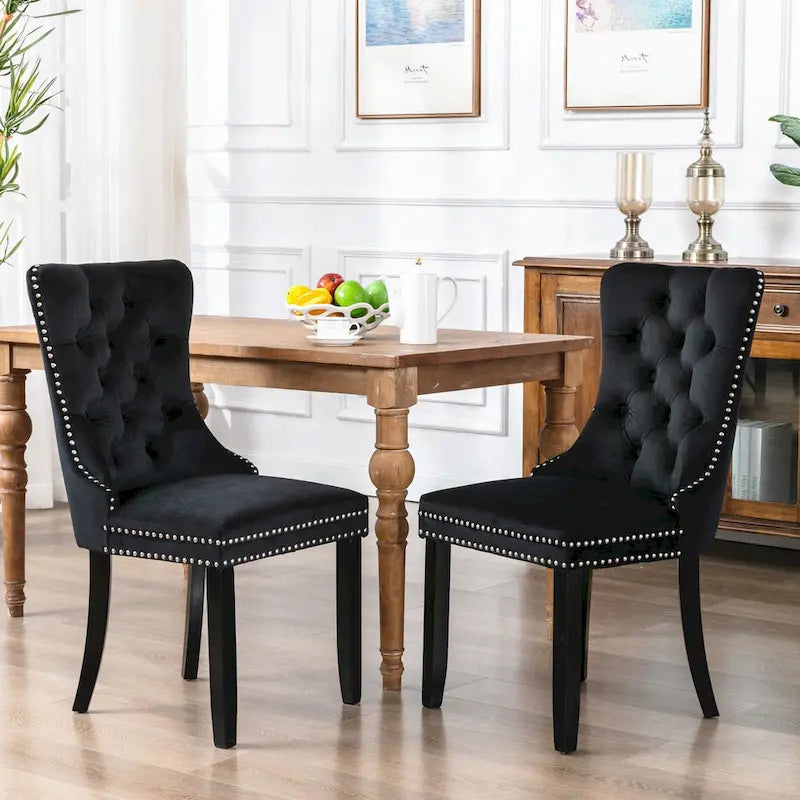 Velvet Upholstered Dining Chair Tufted High Back Solid Wood Legs Nailhead Trim