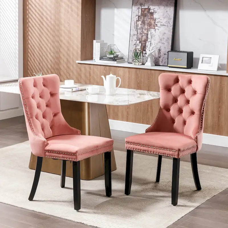 Velvet Upholstered Dining Chair Tufted High Back Solid Wood Legs Nailhead Trim