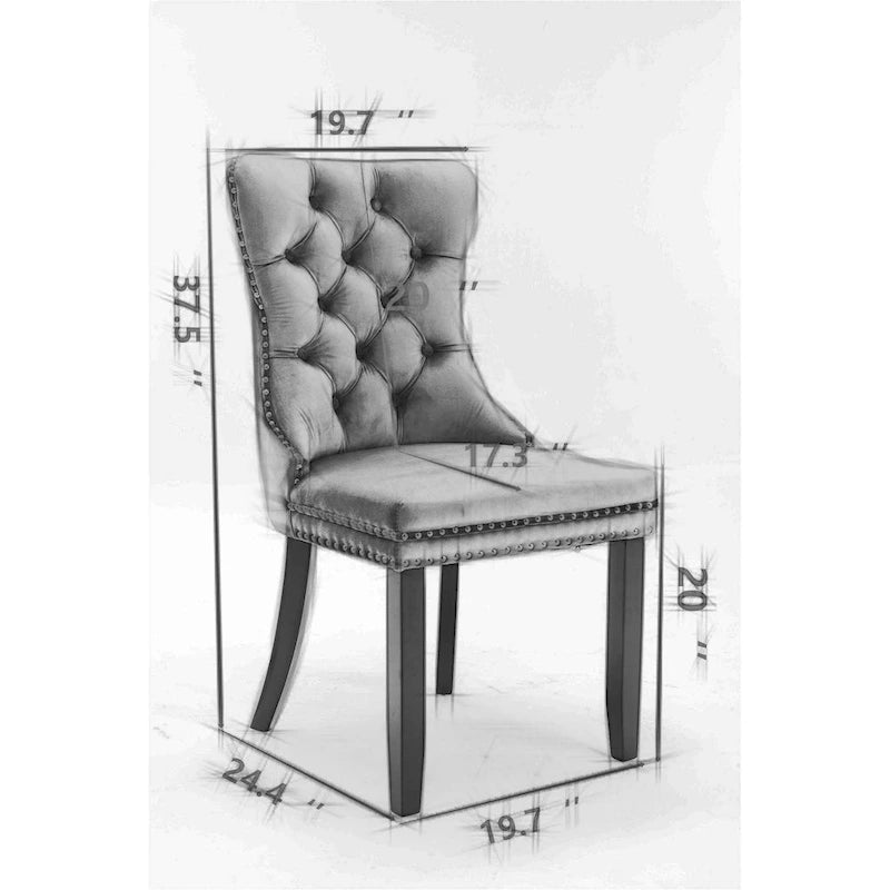 Velvet Upholstered Dining Chair Tufted High Back Solid Wood Legs Nailhead Trim
