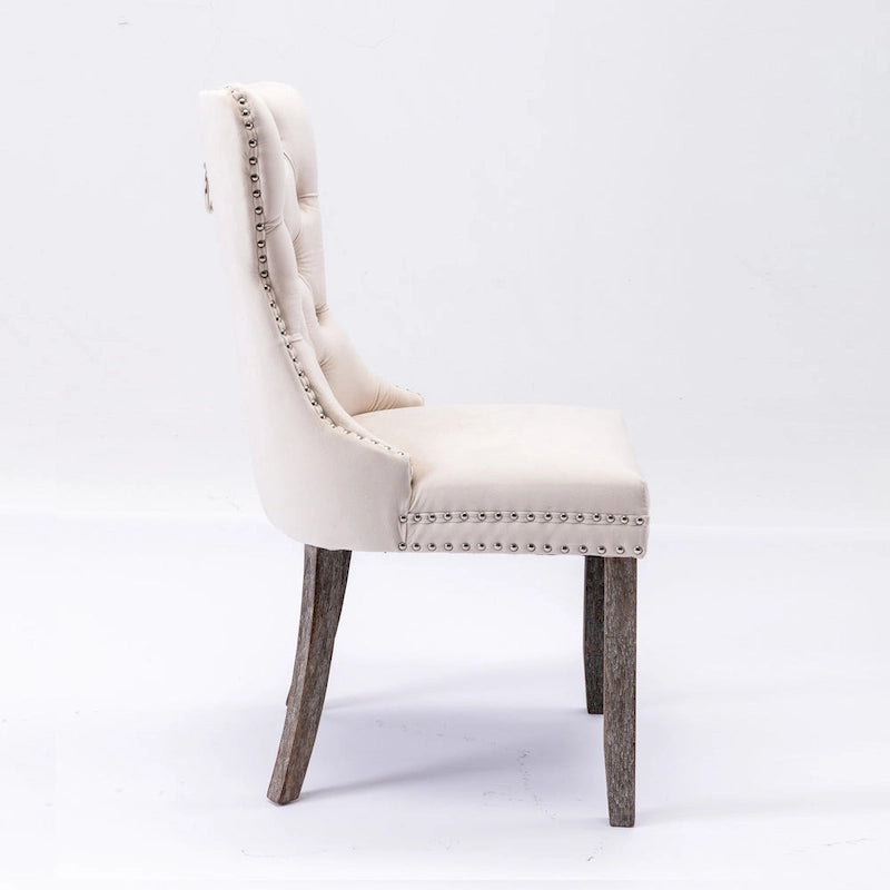 Velvet Upholstered Dining Chair Tufted High Back Solid Wood Legs Nailhead Trim